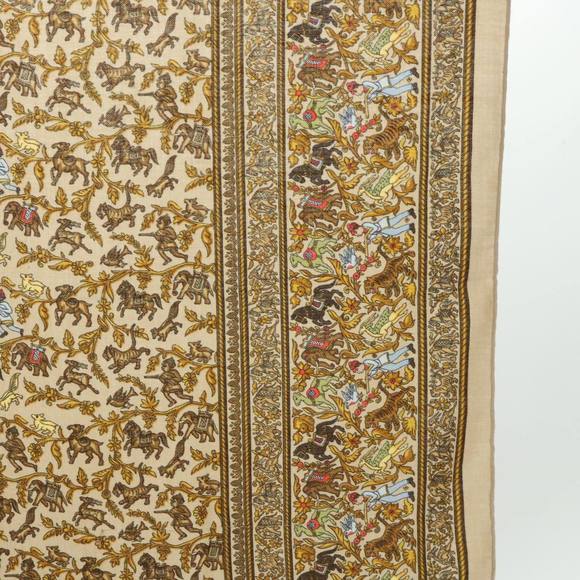 HERMES Carre 90 CHASSE EN INDE Scarf Silk Cashmere Brown Auth am4909 - Picture 3 of 15